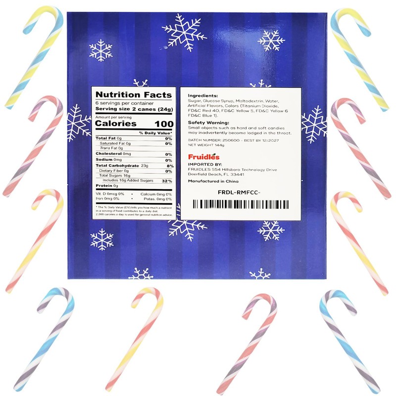 Fruidles Christmas Candy Canes Suckers, Multicolored Rainbow Fruity Flavor, Individually
