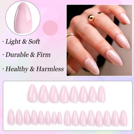 Boloshine Pack of 24 False Nails Short Almond False Nails French Pure Colour Full Cover French Nail Tips Fake Nails, Ballerina Press On Nails for Women and Girls - Peach Pink