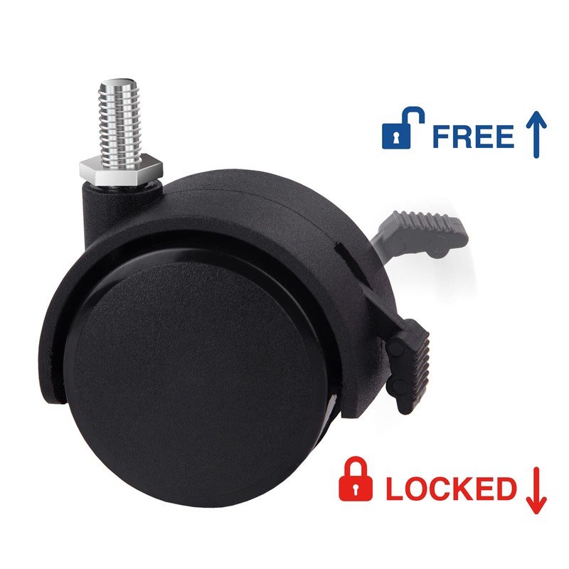 Guildrey Threaded Caster, M8-1.25 Swivel Stem for Replacement, Set of