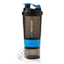 EatProtein 500ml Protein Shaker with Mixing Ball and 2x Storage â BPA Free â Leak-Proof Shaker Bottle with Flip Cap