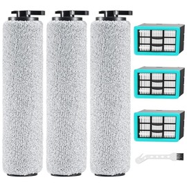 6-pack 3831 Vacuum Cleaner Brush Roll+ Filter Replacement Parts for Bissell Crosswave HF2/3845N/3831 Floor Scrubber, 3 Brush Rolls+3 Filters