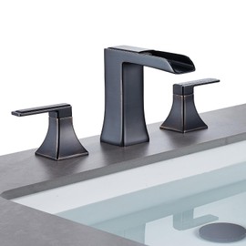 Oil Rubbed Bronze Bathroom Faucet, Sanliv 2-Handle Widespread Bathroom Faucet for 3-Hole Sinks 4-16 inch, Bronze Waterfall Vanity Faucet with Pop-Up Drain (ORB)