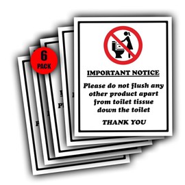 Do Not Flush Sanitary Products, Wipes Down Toilet - 6 Pack - Waterproof Vinyl Toilet Sticker Sign