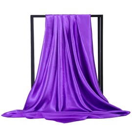 35" Womens Large Satin Square Scarf Silk Feeling Hair Wrapping Gift Headscarf Scarves Purple