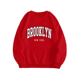 Hilinker Women's Cute Graphic Crewneck Sweatshirts Casual Loose Long Sleeve Pullover Tops Red Brooklyn Small