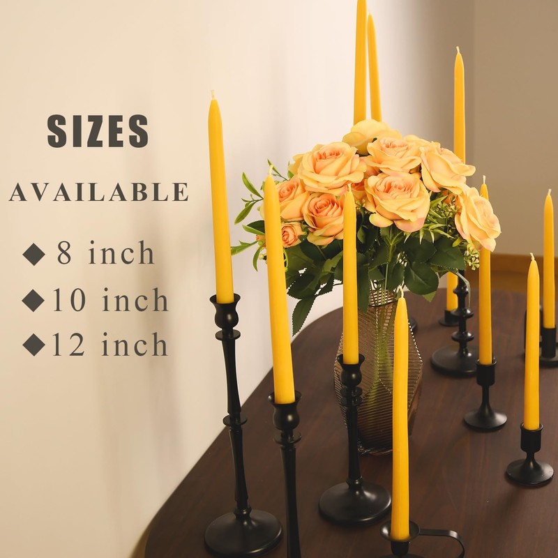24 Pack Natural Beeswax Taper Candles in Bulk 10 inch