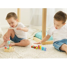 Montessori Magnetic Wooden Fishing Game for Toddlers 1-3 Years Old,Fine Motor Skills Early Learning Eyes Hands Cooperation Toy for Boys & Girls Great Birthday Gift