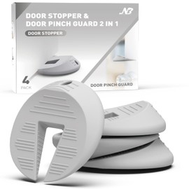 Neobay Door Stoppers and Door Pinch Guard 2 Function in 1, Sturdy Stack Up and Easy Store Design, Multi-Function Door Stoppers for Bottom/Side/Top of The Door, 4 Packs, Gray