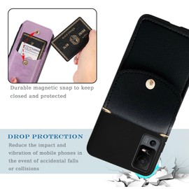 Tuxiwei for Jitterbug smart4 Case, Jitterbug smart4 Back Wallet Case with Card Holder, PU Leather Case Crossbody Adjustable Detachable Lanyard Hands Free | Kickstand/Stand with Magnetic Closure -Black