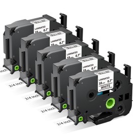 Label KINGDOM 18mm 0.7” Tape Compatible with Brother P-Touch 3/4 inch TZe-241 TZ Laminated White Tape for Label Maker PT-D410 D400 PT-D600 PT-D610BT, 5-Pack