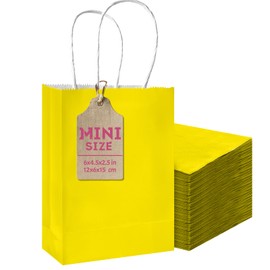 qiqee 24PCS Mini Gift Bag with Handles Bulk 4.5"x2.5"x6" Gift Bags Bright Yellow Bags Multiple Uses