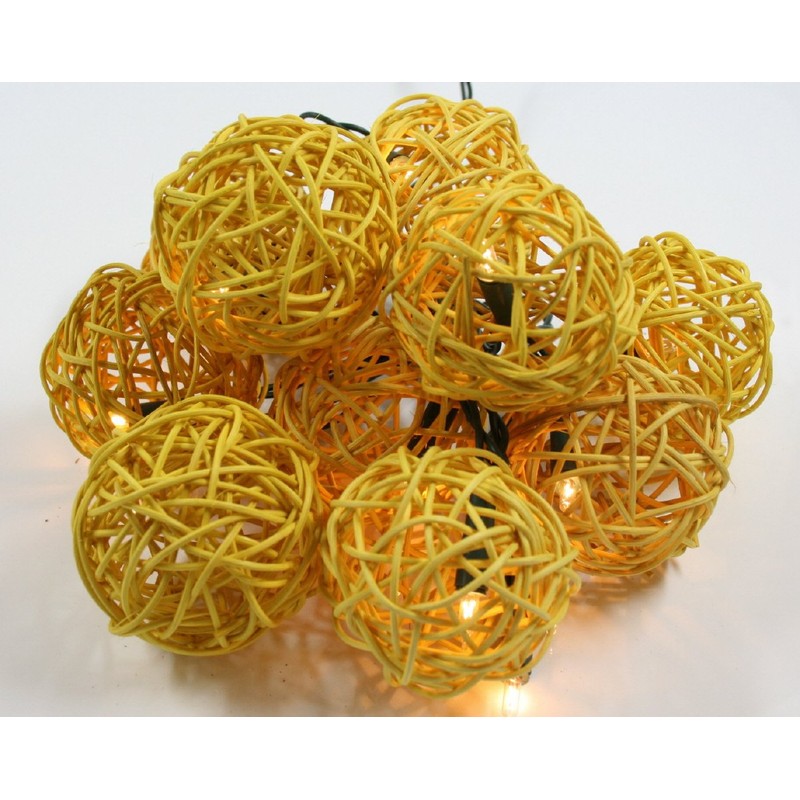 Rattan-ball light chain yellow / Ball light chains