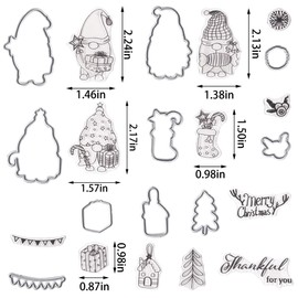 ALIBBON Merry Christmas Gnomes Clear Stamps and Dies for Card Making, Christmas Gifts Transparent Silicone Rubber Stamps with Metal Cutting Dies for Photo Album Decorations and DIY Scrapbooking