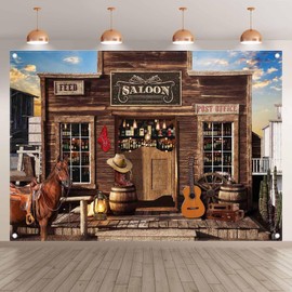 Luminora Fabric 7x5ft Western Cowboy Photography Backdrop Rustic Country Bar Wooden House Wild West Background Kids Adults Party Decorations Photo Banner Booth