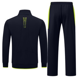Rdruko Men's Fleece Jogging Track Sweat Suits Sets Warm Up Winter Tracksuits Sweatsuits Sports Outfit, Navy+Green, US M