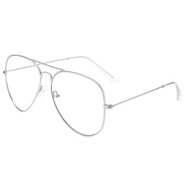 Dollger Aviator Clear Lens Glasses Non-prescription Eyeglasses Metal Frame for Women Men (3025 silver)