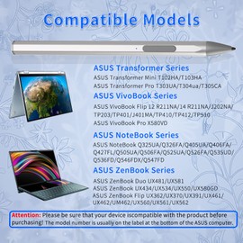 Stylus Pen for ASUS Transformer/Mini/ASUS Zenbook Flip/Pro/ASUS Vivobook Flip/Pro/Duo/ASUS Notebook, Rechargeable MPP 2.0 Tilt Active Pen with 4096 Pressure Sensitivity, Palm Rejection,Silver