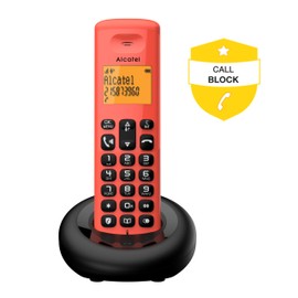 ALCATEL E260 Solo Cordless Phone - Blocks Unwanted Calls - Hands-Free Calls - Red