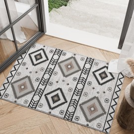 Western Area Rug 2x3 Southwestern Grey Small Carpet Machine Washable Door Mat Low Pile Floor Rugs Aztec Indoor Print Soft Non Slip Rug for Entryway Bathroom Kitchen Home Decor 2'x3'