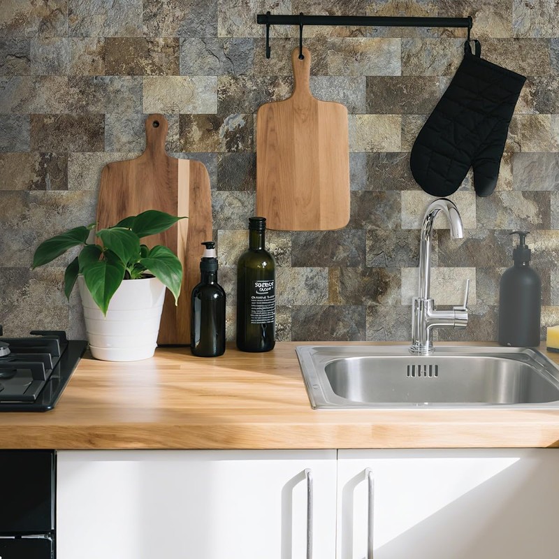 AULIGET 100-Piece Beige & Brown Slate Peel and Stick Backsplash