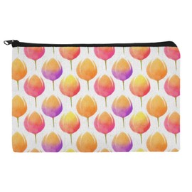 Watercolor Tulip Pattern Pencil Pen Organizer Zipper Pouch Case