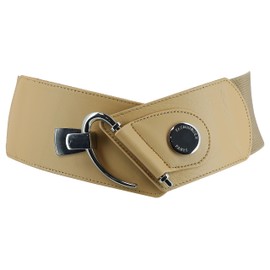 FASHIONGEN - Darlene Women's Elastic Cowhide Leather Belt, beige