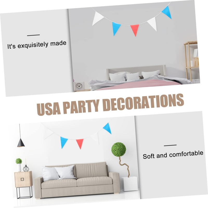 jojofuny July Patriotic Bunting Banner Red Triangular Flags for Independence