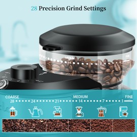 Wancle 28-Setting Burr Coffee Grinder, Precise Grinding with 2-12 Cup Capacity, Easy to Clean, Compact and Space-Saving Design