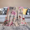 Paris Eiffel Tower Throw Blanket Pink Flowers Towers Bicycle Pattern