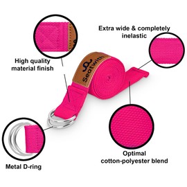 Seatwith Yoga Strap with Loops - Exercise Straps 200 X 4 cm Leg Stretcher with 10 Loops - Transport Bag + Training Instructions Included - Stretching Bands for Flexibility - PINK