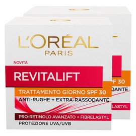 L'Oréal Paris Revitalift Face Day Cream Anti-Wrinkle UVA/UVB Protection SPF30 Extra Firming Treatment with Advanced Pro-Retinol + Fibrelastyl 2 x 50ml Glasses
