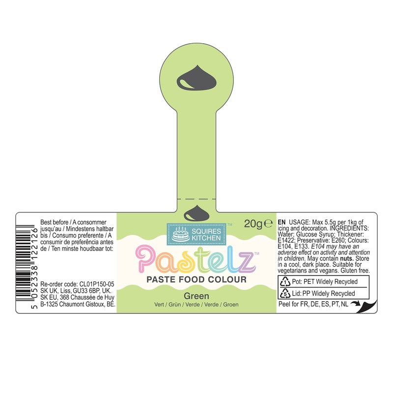 Squires Kitchen PASTELZ Pastel Food Colouring Paste - Green 20g