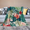 Tropical Throw Blanket Green Palm Leaves Pink Flowers Pattern Soft