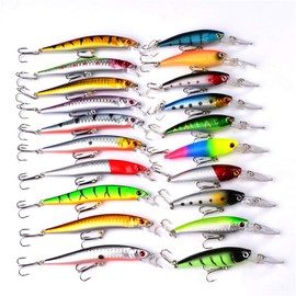 RoseFlower 20 Pieces Fishing Lure Kits Mixed Universal Artificial Soft Bait Sets Including Spinning Lures, Plastic Worms, Frogs, Single Hooks, Tackle Box - Freshwater Saltwater Fishing Equipment