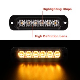 GDICONIC Amber Strobe Lights 6Led Emergency Hazard Warning Beacon Flashing Lights 8 Flashing Modes with Main Control Box Universal for 12V Car Vehicle Truck Trailer Caravan Lorrys