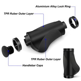 REETEE Bicycle Handlebar Grips Aluminium Screw Double Lock Bike Grips, Ergonomic Non-Slip Rubber Mountain Bike Handlebar Grips 22.2 mm Universal MTB Grips for Scooters/BMX (Black (93mm+93mm))