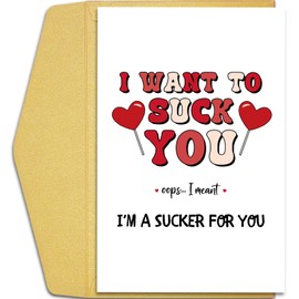 Qiliji Dirty Valentine's Day Card Gift for Husband Boyfriend Fiance, Funny Rude Birthday Card for Men, Naughty Anniversary Cards for Him, I Want to Suck You Cards