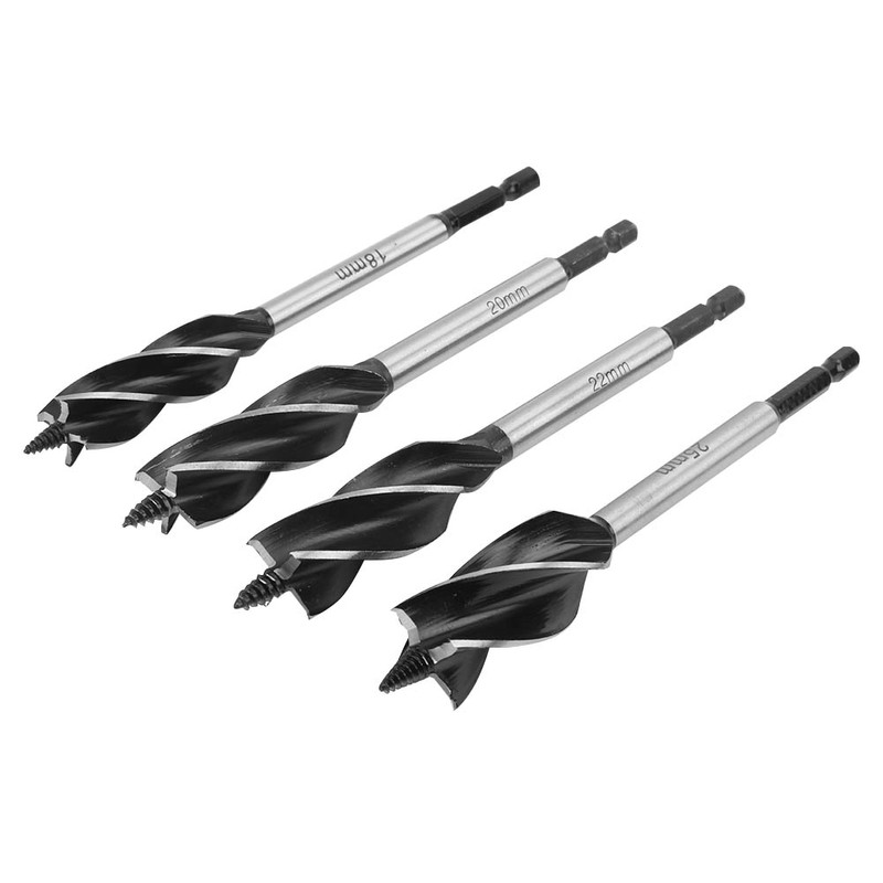 4Pcs Auger Bits Wood Cutting Hole Saw Reaming Twist Drill