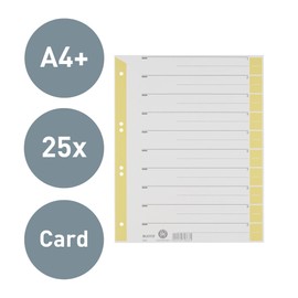 Leitz Register für A4, Deckblatt und 10 Trennblätter, Taben individuell zuschneidbar, 25 Stück, Überbreite, Grau/Gelb, 100% Recyclingkarton, 165230150