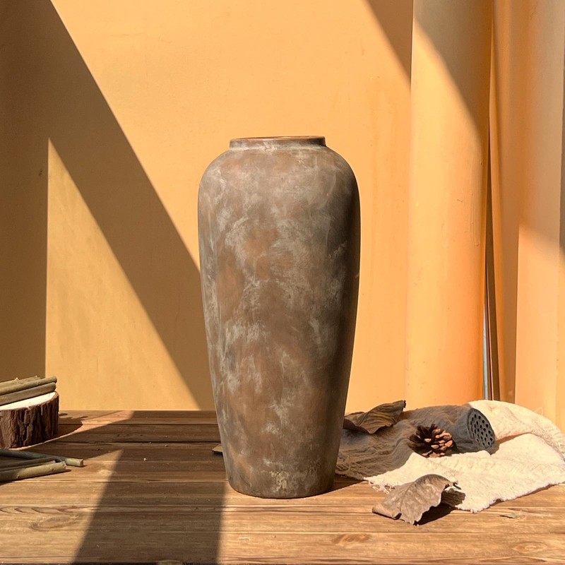 TDIAVH Rustic Farmhouse Ceramic Vase, 15.1 Inch, Floor Decor, Brown