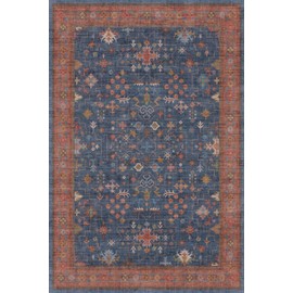 Hazo Haus 6x9 Dining Room Rugs for Under Table - Washable Navy Blue Area Rug for Living Room, Low Pile Non-Slip Rugs for Bedroom - Charming Boho Design & Stain Resistance (6x9 Navy Blue)