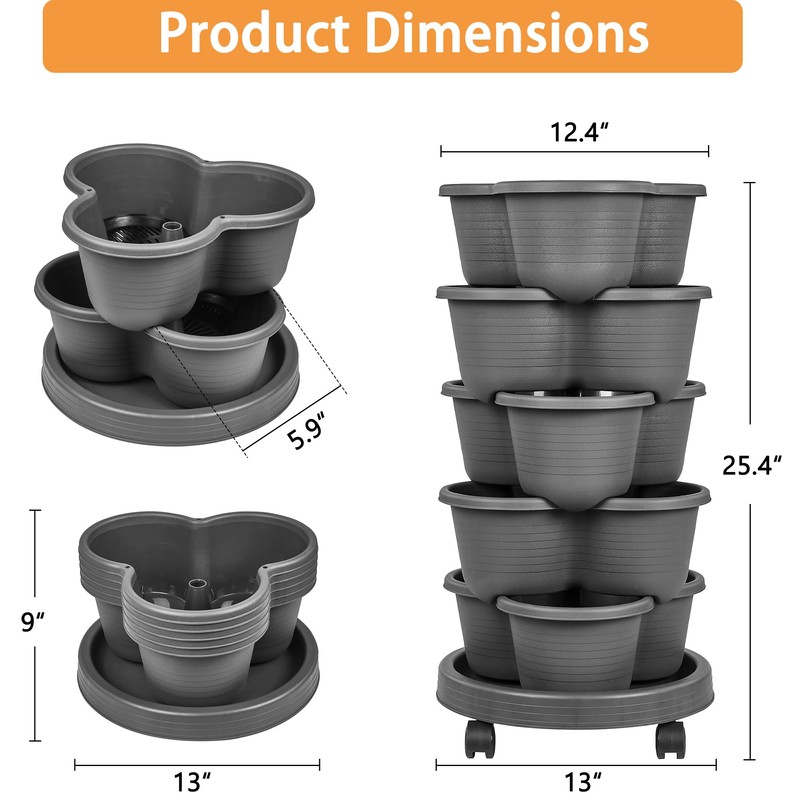 VECELO 5 Tier Vertical Garden Planter, Self Watering Stackable Planters