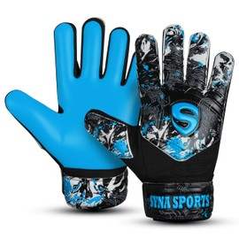 SYNA SPORTS Soccer Goalkeeper Gloves for Kids Boys Youth, Soccer Goalie Gloves 4MM Anti-Slip Resistant Latex Palm Double Wrist Support, All Weather Football Gloves (Cyan, 4)