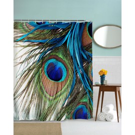 Goodbath Shower Curtain,Peacock Feather Eye Waterproof Fabric Bathroom Shower Curtains,72 x 72 Inch, Colorful