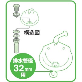 SANEI PH748-X-32 Round Bowl Drain Stopper, No Overflow, Pipe Diameter 1.3 inches (32 mm), Resin
