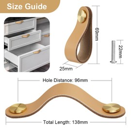 flintronic 4 x Leather Handles for Furniture, 4 Pieces Handmade Handle Furniture Knobs, Leather, Vintage Furniture Handles, Leather Handles, Cabinet Handles for Kitchen Cabinets, Wardrobe, Bathroom