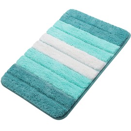 PiccoCasa 50 x 80cm Bath Mat Non Slip, Turquoise Bath Mats for Bathroom Floor and Tub, Extra Soft & Water Absorbent Bathroom Mat, Microfiber Striped Bathroom Rug Machine Wash and Dry