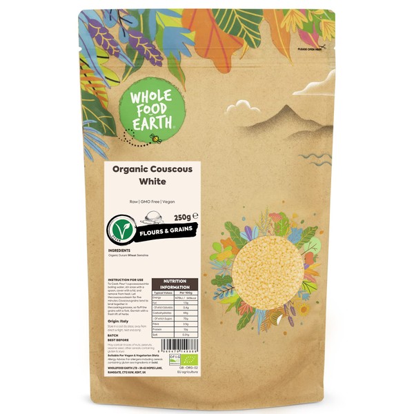 Wholefood Earth Organic Couscous White – 250g | Raw | GMO Free | Vegan | Certified Organic