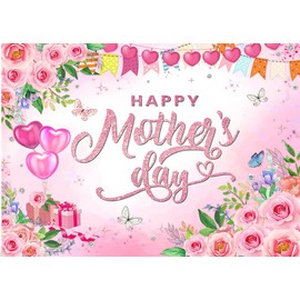 CHAIYA 8X6ft Mother's Day Background Pink Watercolor Flower Background Mother's Day Party Decoration Banner Mother's Day Photo Booth Photo Props CY348