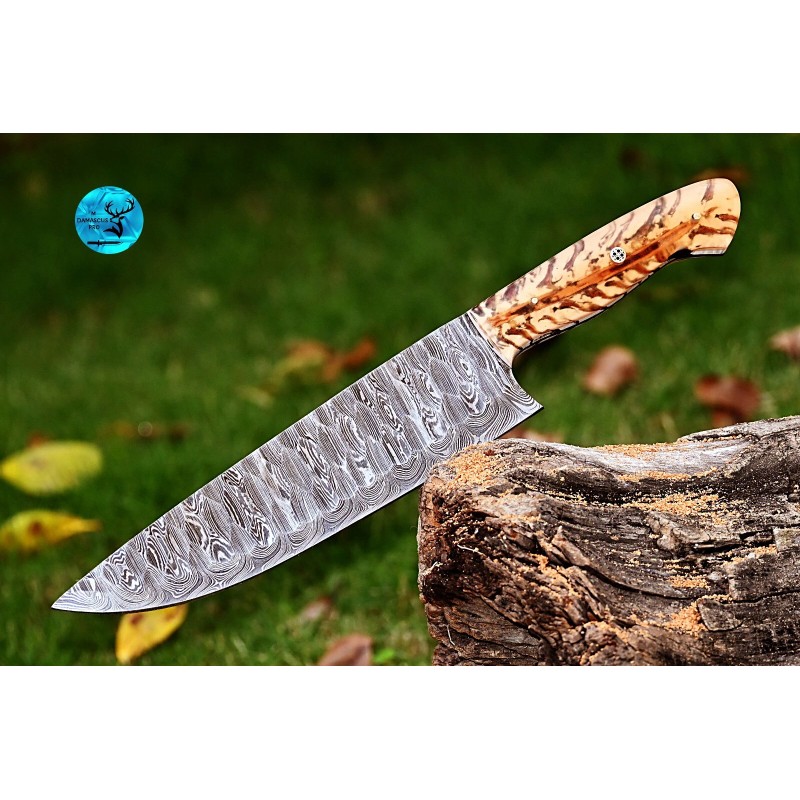 Damascus Custom HandMade Forged Damascus Steel Blade Chef Knife PineCone